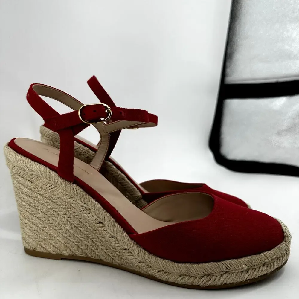 Stuart Weitzman Mykonos Sandals Closed-toe Espadrille Wedge Ankle Strap Red 10